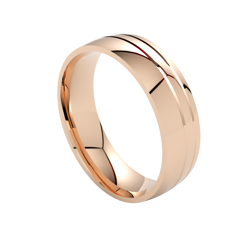 Asymetryczne nacięcia na półokrągłej obrączce z różowego złota szerokość 6 mm